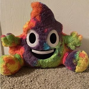 Justice Poop Emoji Rainbow Tie Dyed Plush Prop Up Cushion Pillow Large 16 x 18
